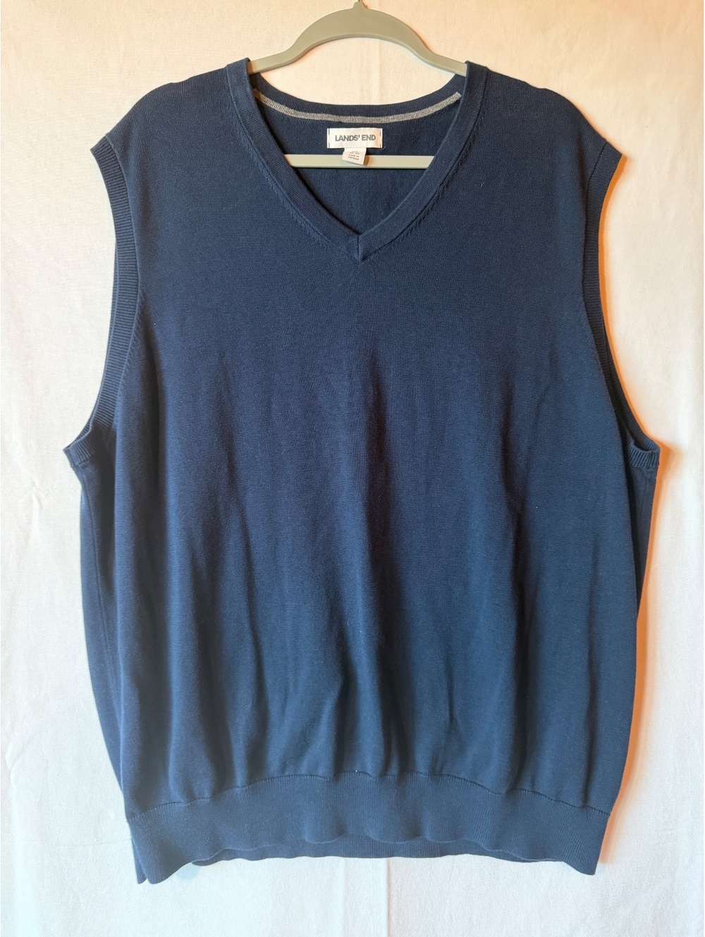 Lands' End Men's Navy Blue Cotton V-Neck Sweater Vest XL
